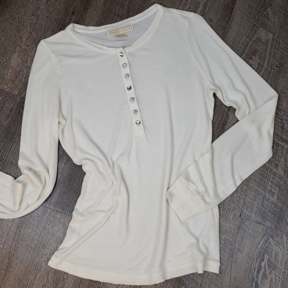 Michael Kors long sleeve rhinestone button top, M - Picture 3 of 8